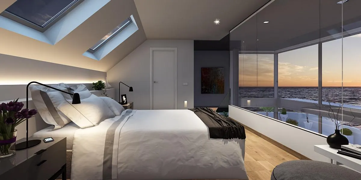 Dormitorio con vistas al mar en Las Olas, Dénia