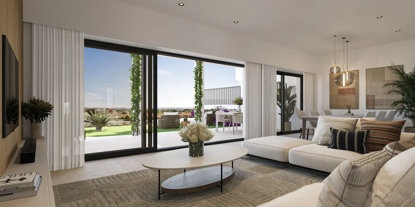 Salón con vistas al jardín en Los Altos de Rocafort