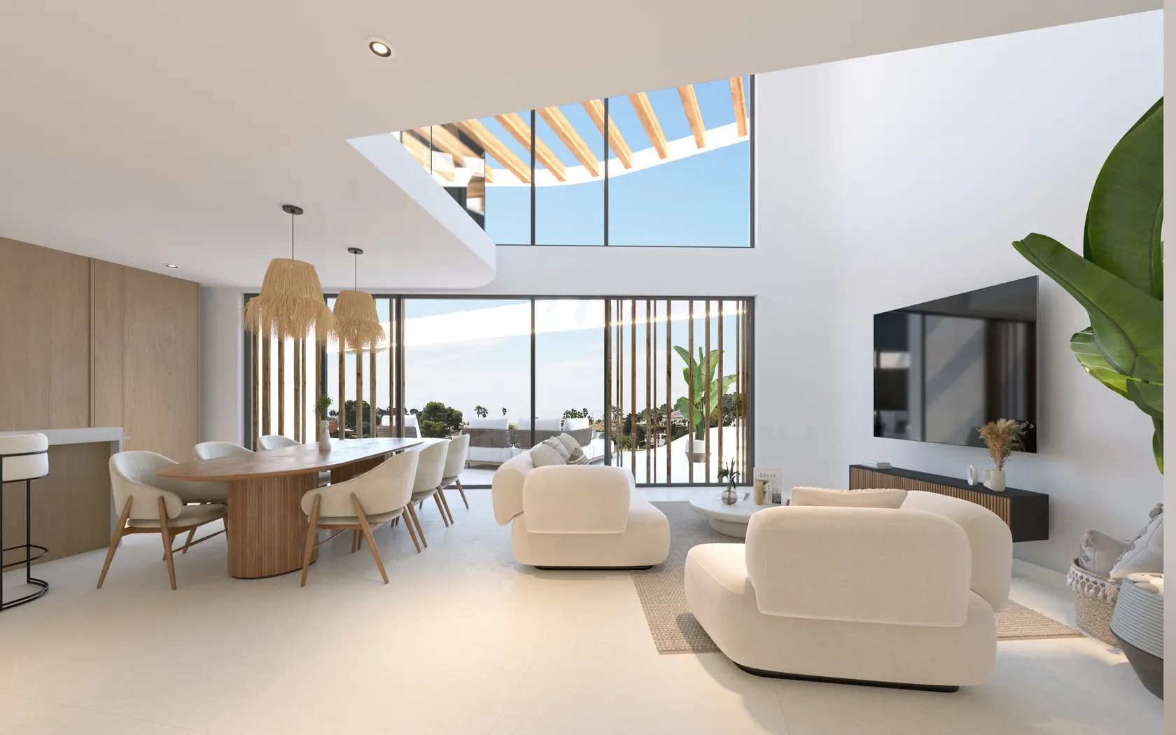 Salón de doble altura de una vivienda en La Patá